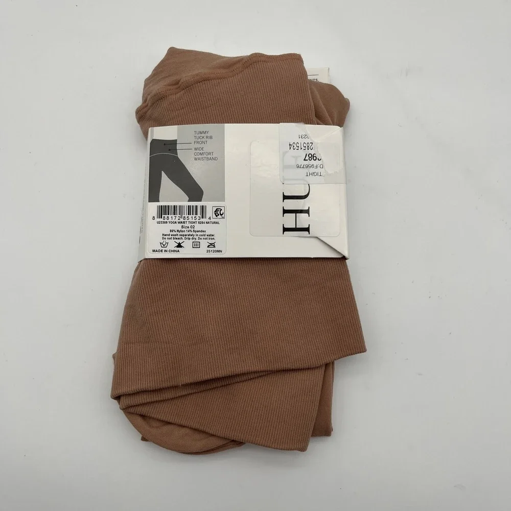 HUE Tights Womens Size 2 Brown Yoga Waist Tights Rib Control Top U23309 Natural